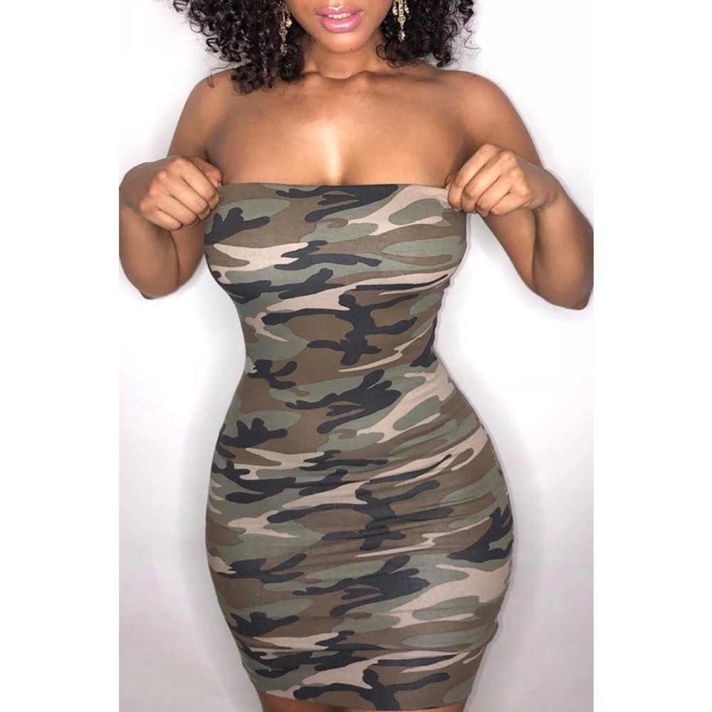 Camouflage Strapless Body Con Dress
